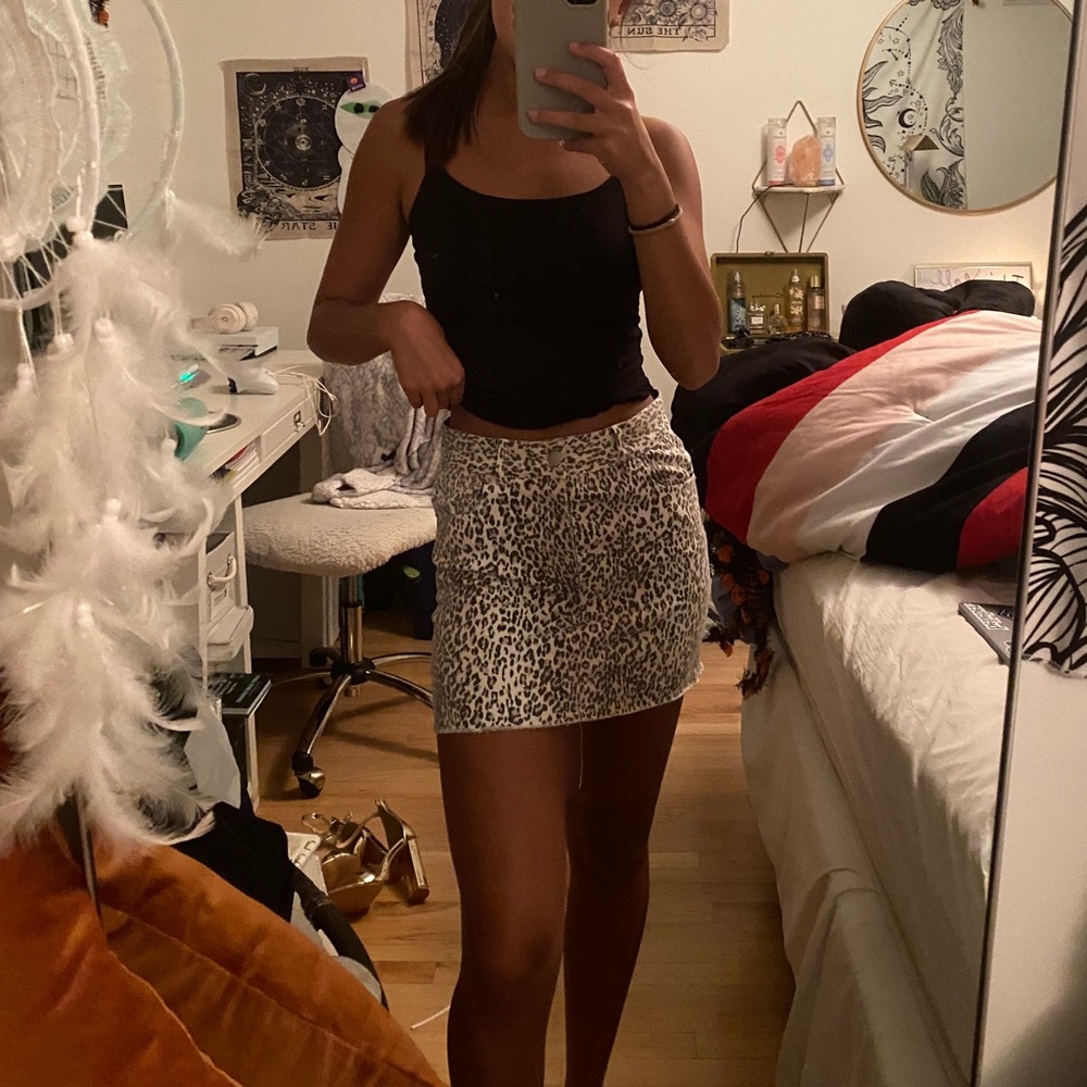 OLIVACEOUS | PINK CHEETAH DENIM SKIRT